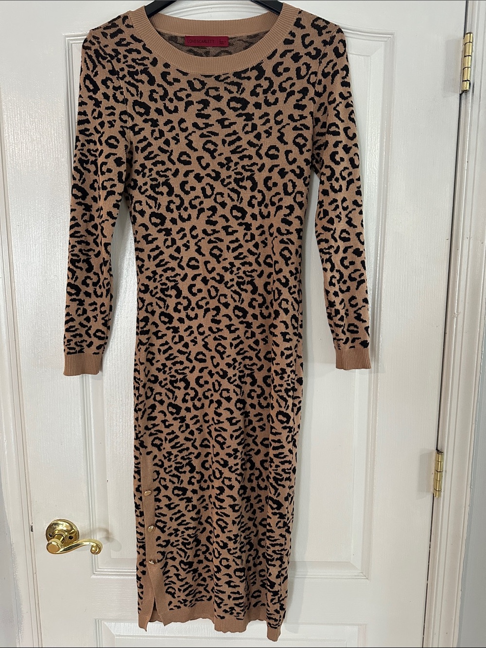 Leopard Print Midi Sweater Dress - Tan/Black